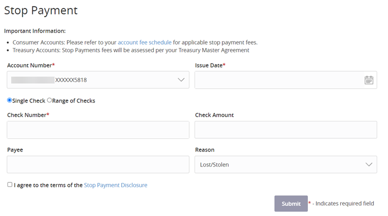 stop payment form