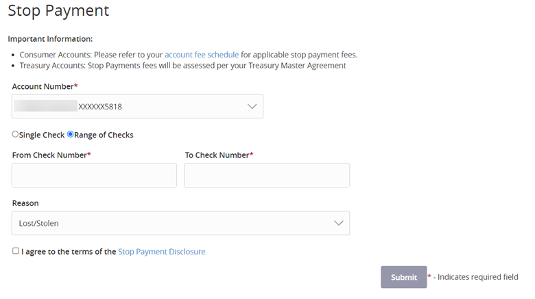 stop payment form
