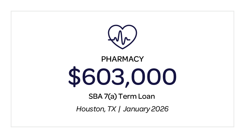 Pharmacy, $603,000, SBA 7(a) Term Loan, Houston, TX, January 2026