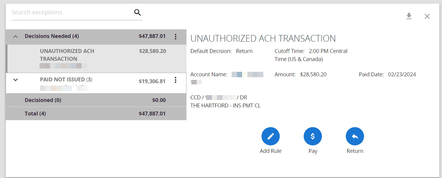 ach exemption screenshot