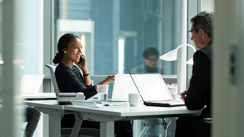 two business people talking