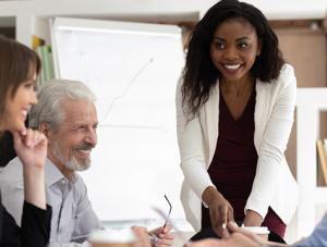 Woman leading a business meeting